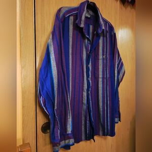 Lord & Taylor Blue and Purple Striped Casual Button Down Shirt